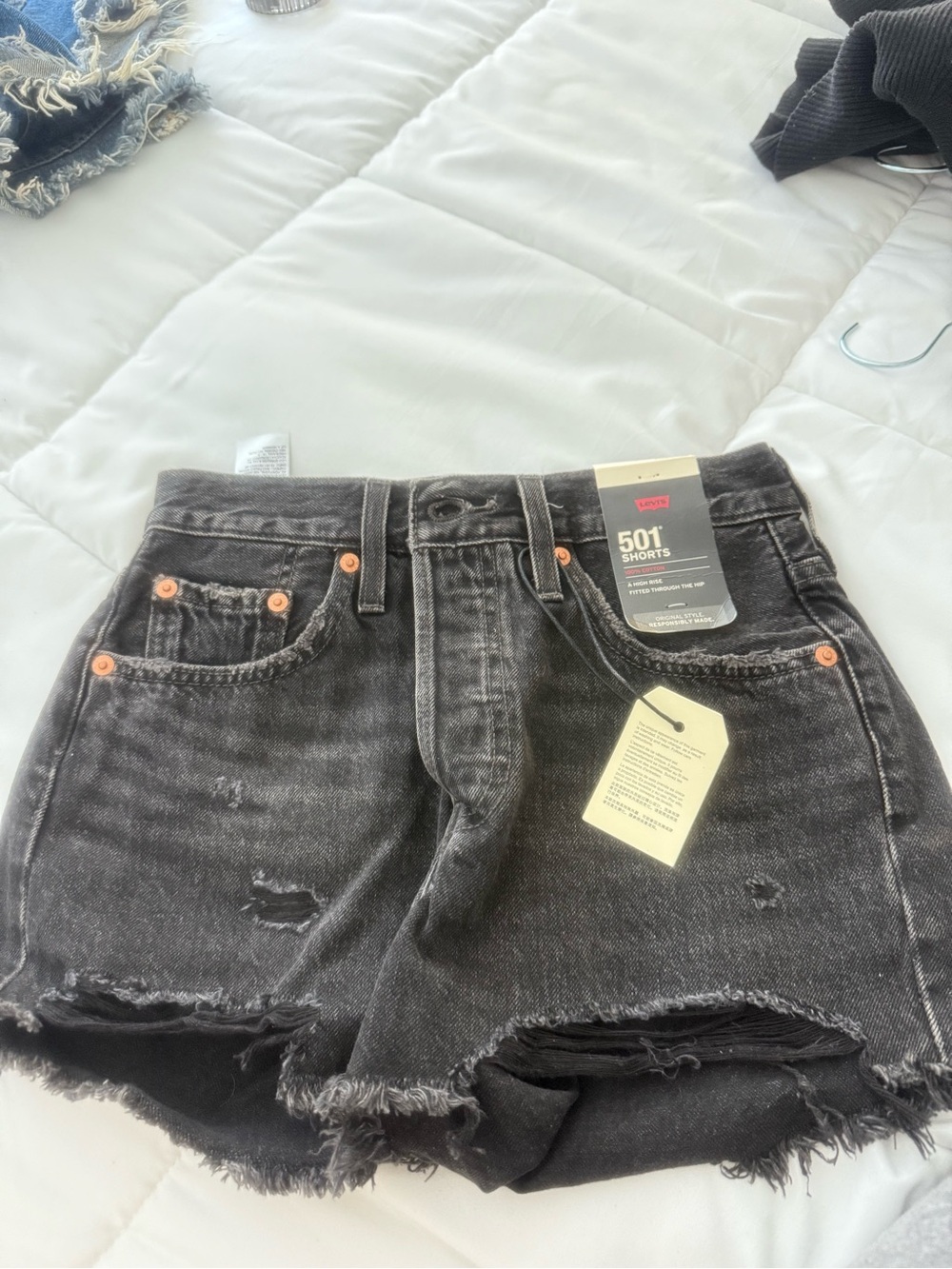 Levi's Black Distressed 501 Cutoff Denim Shorts